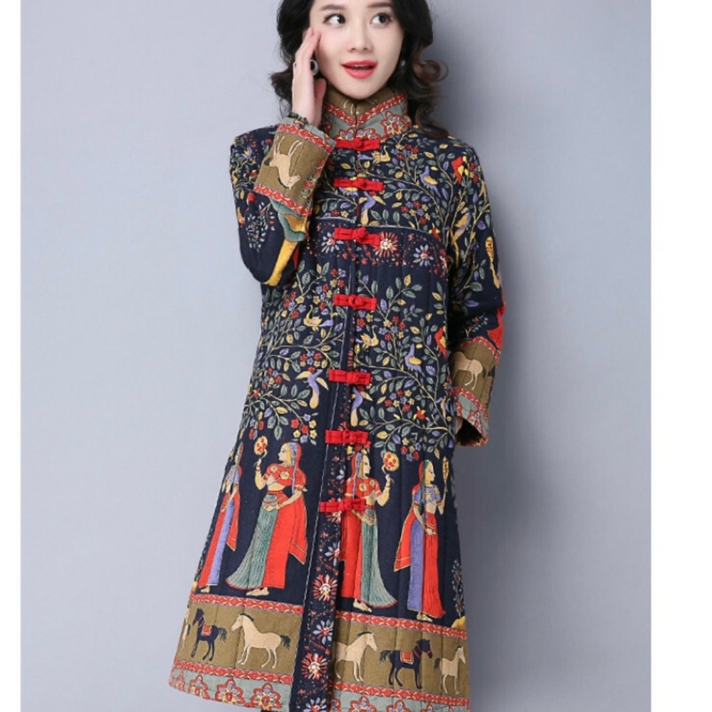 🌸 Asian Inspired quilted Chinese Padded Jacket Size M, China Coat - Picture 4 of 14